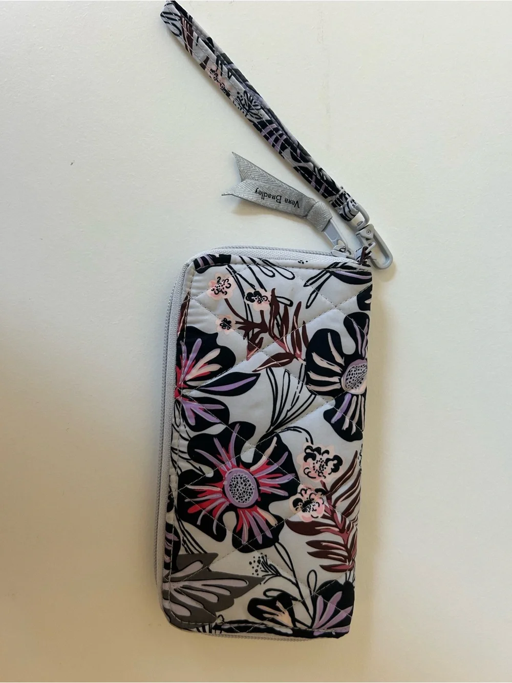 Vera Bradley Floral Wristlet Clutch in White, Black, Pink & Purple